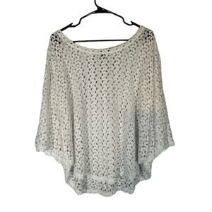 Style&Co White Angel Sleeve Netted Round Hem Knit Blouse Women Sz 1X